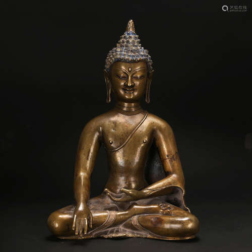 CHINESE GILT BRONZE SEATED SHAKYAMUNI