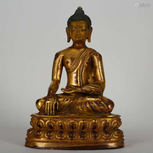 CHINESE GILT BRONZE SHAKYAMUNI