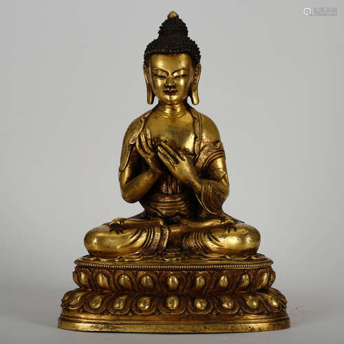 CHINESE GILT BRONZE SHAKYAMUNI