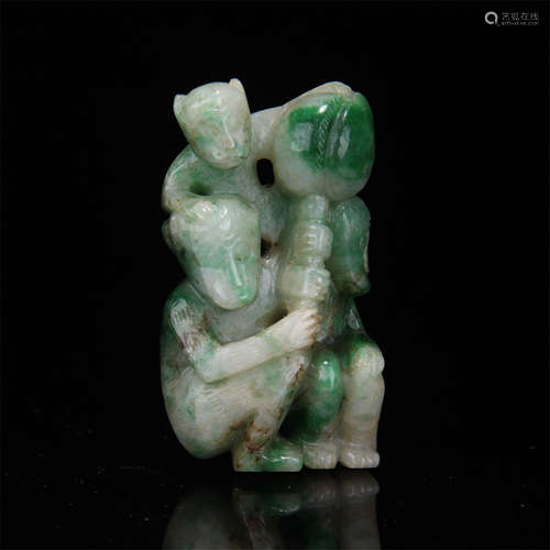 JADEITE MONKEY WITH PEACH