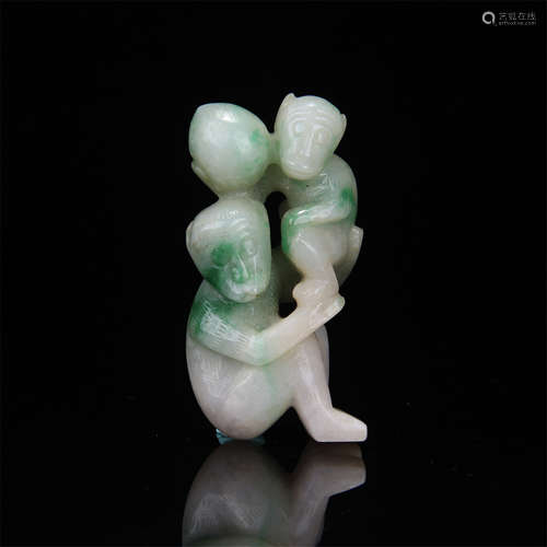 NATURAL JADEITE MONKEY WITH PEACH