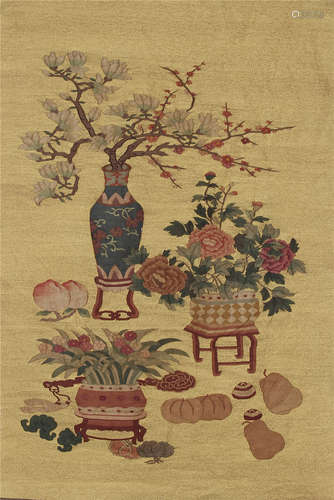 CHINESE KESI FLOWER IN VASE TEXTILE