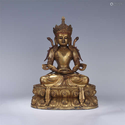 CHINESE GILT BRONZE SEATED BUDDHA