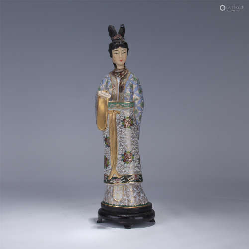 CHINESE ENAMEL STANDING BEAUTY WITH BOOK