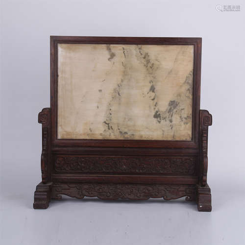 CHINESE MARBLE PLAQUE INLAID ROSEWOOD TABLE SCREEN