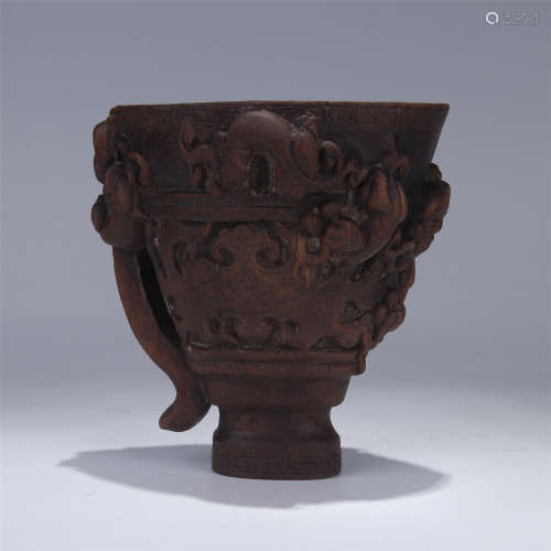 CHINESE AGALWOOD CARVED JUE CUP