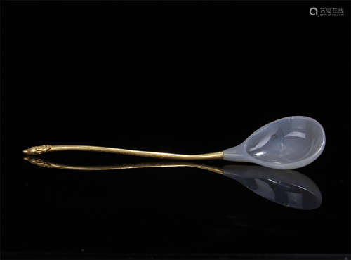 GILT BRONZE AGATE SPOON