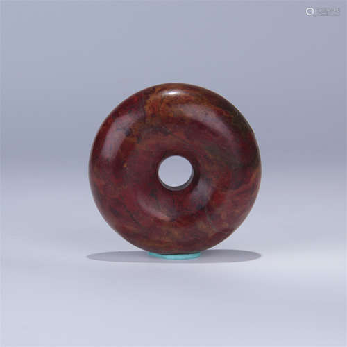 CHINESE RED AGATE BUTTON PENDANT WARRING STATES PERIOD