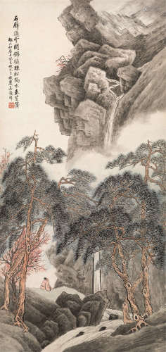 吴榖祥（1848～1903） 癸巳（1893）年作 松溪观瀑 立轴 设色纸本