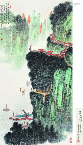 钱松嵒（1899～1985） 1981年作 长江无限好 立轴 设色纸本