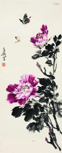 王雪涛（1903～1982） 牡丹双蝶 镜心 设色纸本