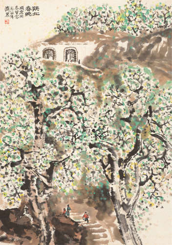 方济众（1923～1987） 1984年作 陕北春晓 立轴 设色纸本
