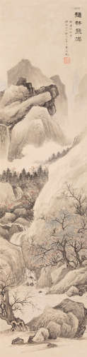 吴湖帆（1894～1968） 壬申（1932）年作 秋林飞瀑 立轴 设色纸本
