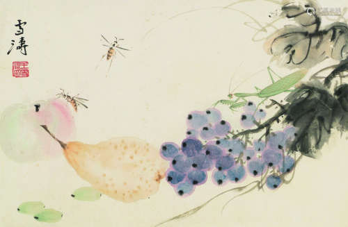 王雪涛（1903～1982） 蔬果草虫 镜框 设色纸本