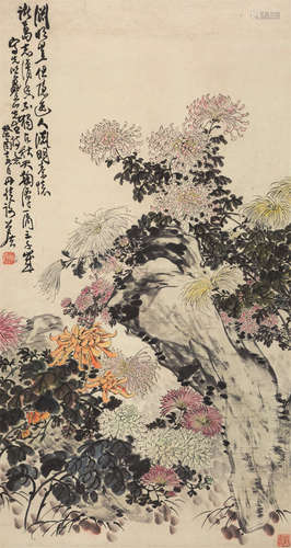 谢公展（1885～1940） 癸酉（1933）年作 秋菊叙怀 立轴 设色纸本