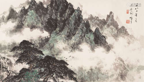 黎雄才（1910～2001） 1982年作 松 横披 设色纸本