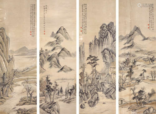 吴淑娟（1853～1930） 山水四条屏 镜心 设色纸本