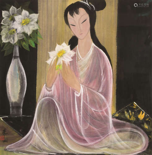 林风眠（1900～1991） 瓶花仕女 镜框 设色纸本