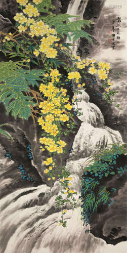 田世光（1916～1999） 己巳（1989）年作 花卉 立轴 设色纸本