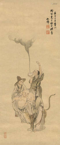 钱化佛（1884～1964） 壬午（1942）年作 神通自在图 立轴 设色绫本