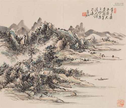 黄宾虹（1865～1955） 山水一帧 镜框 设色纸本