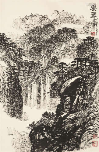 焦俊华（b.1932） 丁丑（1997）年作 雲瀑 立轴 水墨纸本