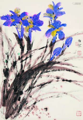 郭怡孮（b.1940） 紫玉簪 立轴 设色纸本