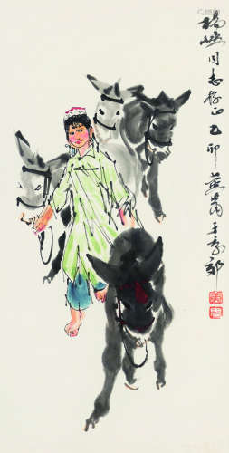 黄胄（1925～1997） 乙卯（1975）年作 牧驴图 镜框 设色纸本