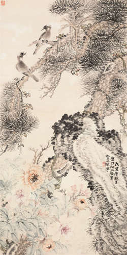陈摩（1886～1945） 戊寅（1938）年作 花鸟 立轴 设色纸本