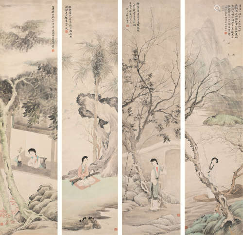 吴毂祥（1848～1903） 癸未（1883）年作 摹古仕女四条屏 立轴 设色纸本