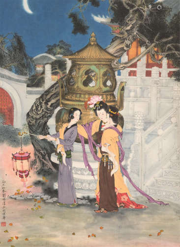 刘凌沧（1908～1989） 乙丑（1985）年作 仕女 立轴 设色纸本