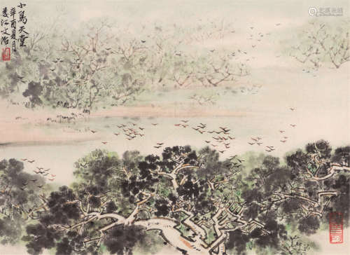 宋文治（1919～1999） 辛酉（1981）年作 小鸟天堂 镜框 设色纸本