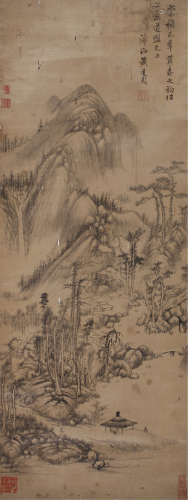 黄道周（1585～1646） 春山闲话图 立轴 水墨绫本