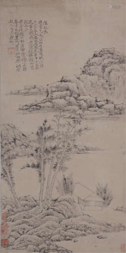 倪瓒（1301～1374）（款） 山水轴 立轴 设色纸本