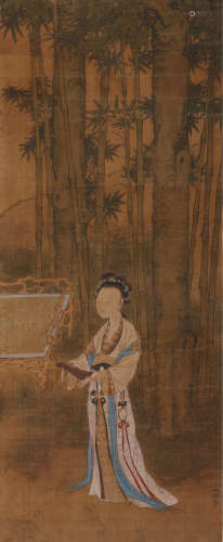 仇英（1482～1559） 竹荫仕女 立轴 设色绢本