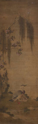 蒋廷锡（1669～1732） 柳荫双鸭 立轴 设色绢本