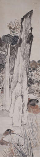 任伯年（1840～1896） 鸭戏图 立轴 设色纸本