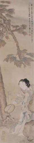 费丹旭（1802～1850） 桐荫仕女 立轴 设色纸本