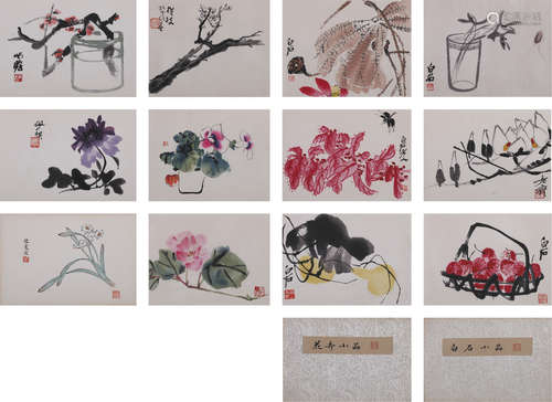 吴同宾藏 木板水印《齐白石小品》、《花卉小品》 册页 设色纸本