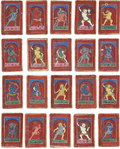 15世纪 苯教坛城修法扎卡  （一组二十张） 纸本矿物胶彩