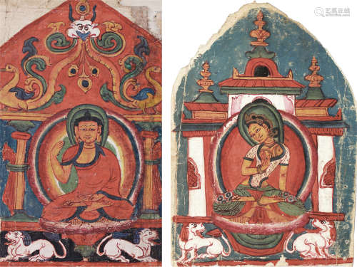 13世纪 佛尊与菩萨扎卡 （一组两张） 纸本矿物胶彩