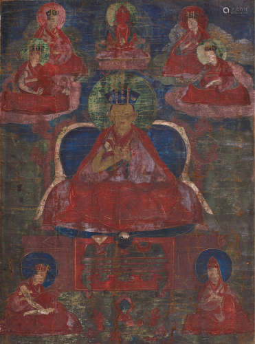 18世纪 七世噶玛巴唐卡 棉布矿物胶彩