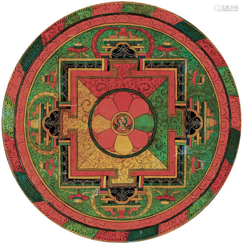 19世纪 金刚萨埵坛城唐卡 棉布矿物胶彩