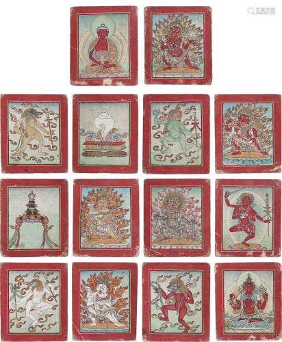 18-19世纪 坛城修法扎卡 （一套十四张） 纸本矿物胶彩