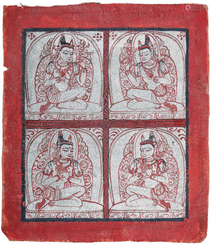 13-14世纪 四菩萨扎卡 纸本矿物胶彩