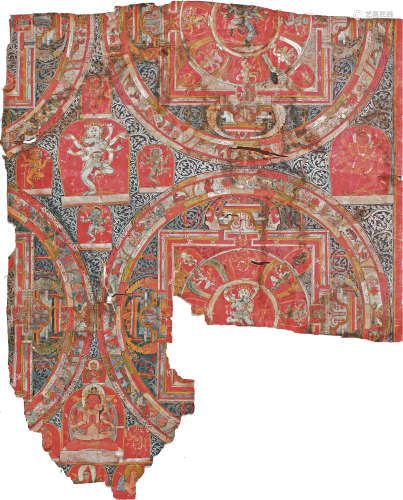 14世纪 胜乐金刚坛城唐卡（局部） 棉布矿物胶彩