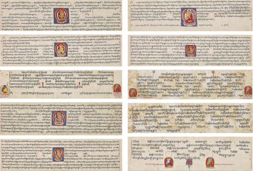 13世纪 佛经及彩画 （一套十张） 纸本矿物胶彩