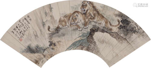 熊松泉（1884～1961 ） 双狮图 镜心 设色纸本