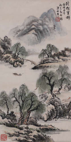 梁树年（1911～2005 ） 溪楼买醉 立轴 设色纸本