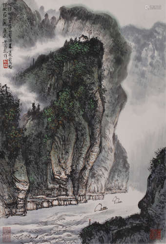 黄纯尧（1925～2007 ） 峡江行舟图 立轴 设色纸本